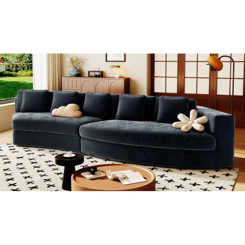Modular Sectional Sofa, 2-Piece Set with 5 Pillows Chenille Jacquard Curved Couch, Upholstered Couches No Assembly Required