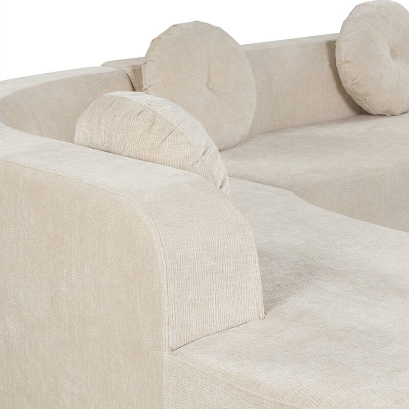 122.64" L-Shaped Chenille Compressed Sectional Sofa with Round Pillows