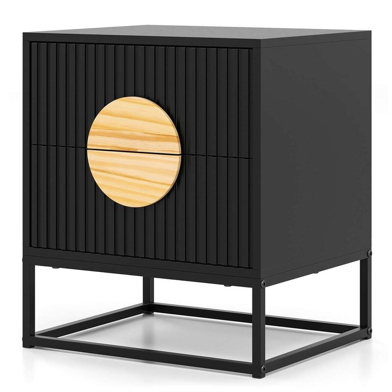 Costway 1/2 PCS Fluted Nightstand with 2 Drawers with Pine Wood