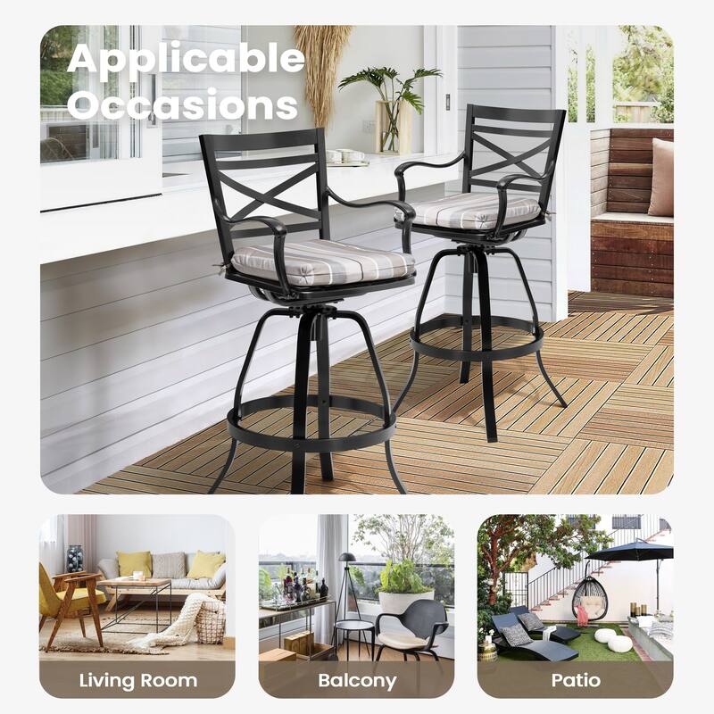 Outdoor Indoor Aluminum Swivel Patio Bar Stools Dining Chairs with Removable Sunbrella Cushion