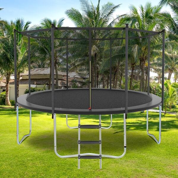 slide 2 of 13, 14 Foot Trampoline with Net Outdoor Heavy Duty Jumping Mat and Spring Cover Padding for Kids 170 x 170 x 107 inch