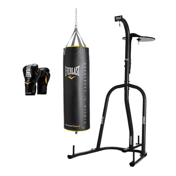 Everlast Dual Bag Stand, Powercore Nevatear 80 Pound Bag, and Pro