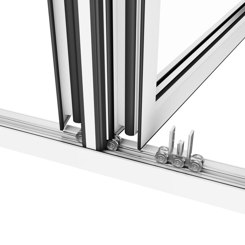 KaMic Elite-Fold 72" x 96" 2-Panel Aluminum Folding Door in White with Hidden Hinges & Rollers, Folded Out From Right To Left