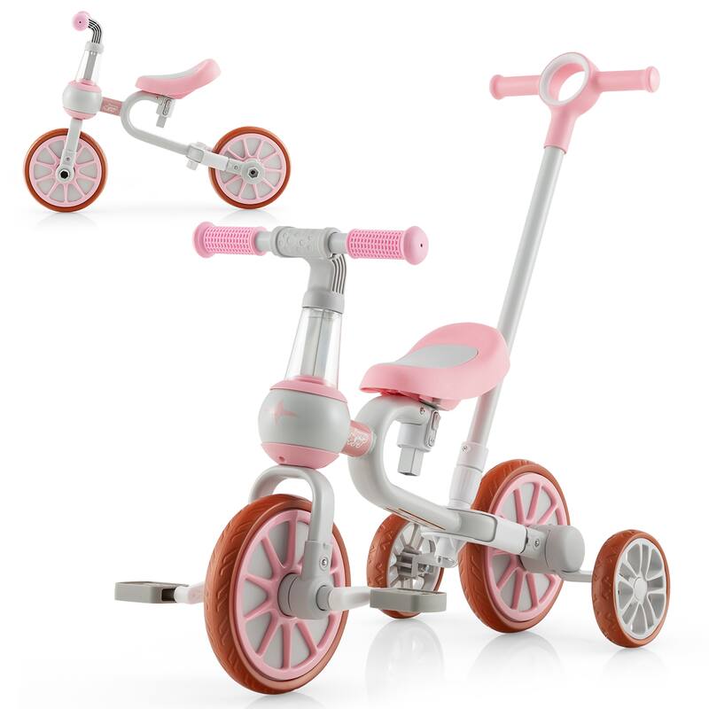 Costway 4 in 1 Kids Tricycles with Push Handle & Training Wheels Baby - See Details - Pink