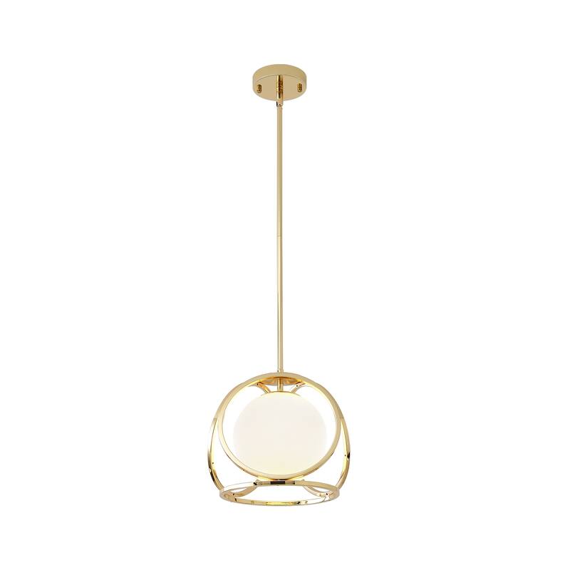 Elegant 1 - Light Gold Pendant with Encircled White Glass - Brushed Gold