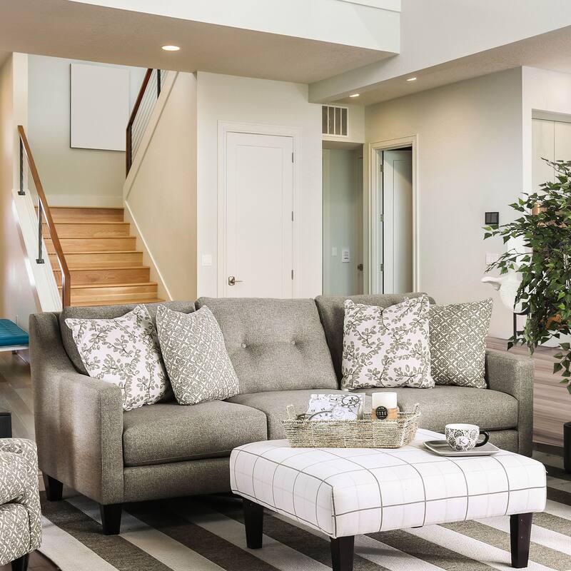 Feer Transitional Light Grey Fabric Upholstered Sloped Arms Sofa by Furniture of America