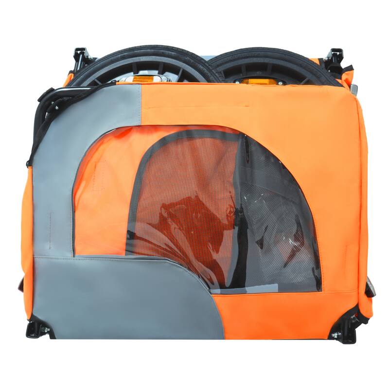 Outdoor Collapsible Pet Bike Trailer With 16-Inch All-Terrain Wheels & Universal Hitch-Foldable Dog/Cargo Carrier Cart