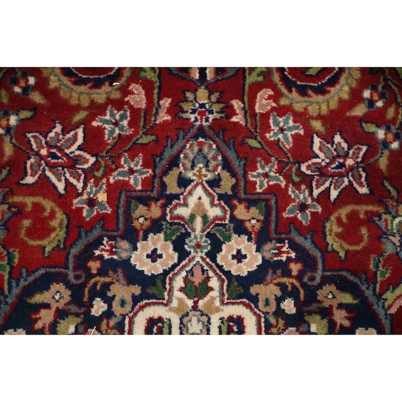 Hand Knotted Oriental 100% Wool Carpet Traditional Traditional Red Kashan Area Rug - 9' 11'' X 7' 11''