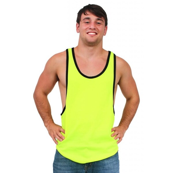 MEN'S DRI FIT OPEN SIDE RACERBACK BLACK TANK TOP GYM WORKOUT RIB RINGER