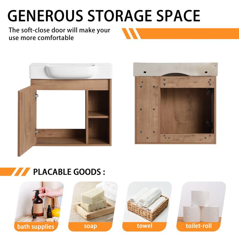 Bathroom Vanity With Sink In 24/28 Inch, Floating Bathroom Vanity With Soft Close Door