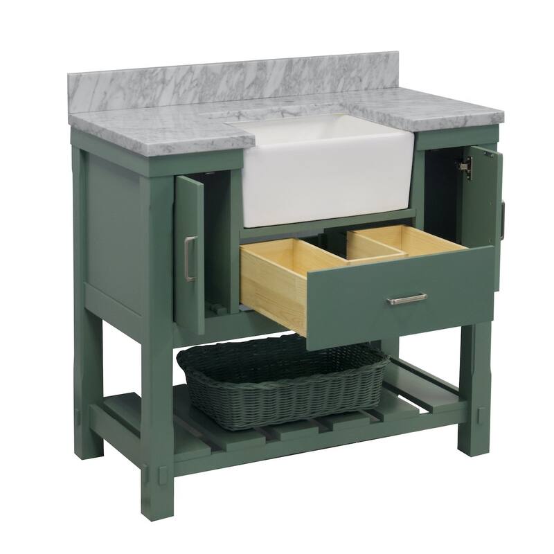 KitchenBathCollection Charlotte 42" Farmhouse Bathroom Vanity with Carrara Marble Top