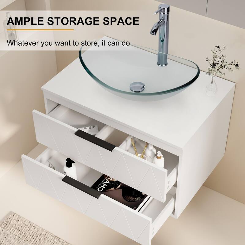 Modern Wall Mounted Bathroom Vanity Set with Vessel Sink & Faucet