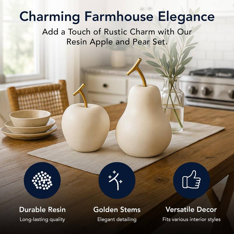 Cream White Fruit Table Top Apple And Pear, Set of 2
