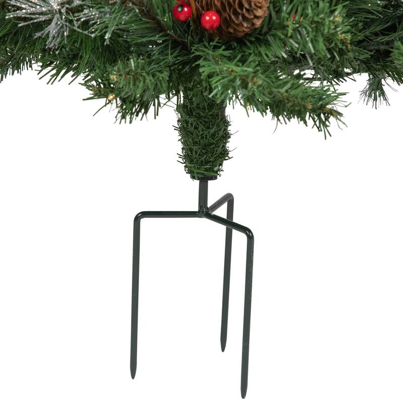 LED Frosted Pinecones Berries Christmas Urn Filler Garden Stake 20" - Green