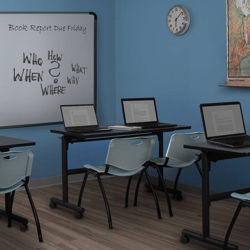 48" Flip Top Mobile Training Table- Grey & 2 'M' Stack Chairs- Grey