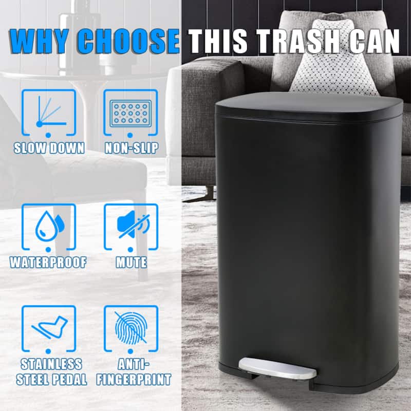 13 Gallon 50 Liter Stainless Steel Step Trash Can with Removable Inner Bucket by Furniture of America