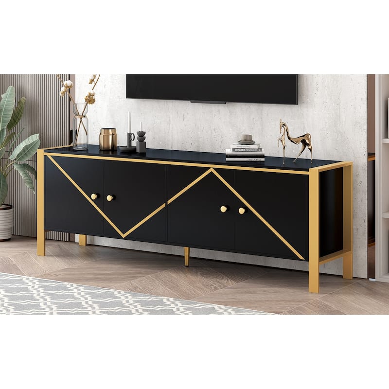 70.9" Entertainment Center TV Storage Stand for TVs up to 75", Media Console Cabinet w/ Golden Metal Legs, 2 Cabinets