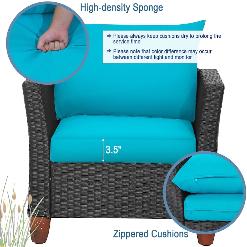Gymax 3PCS Patio Rattan Conversation Set Outdoor Furniture Set w/