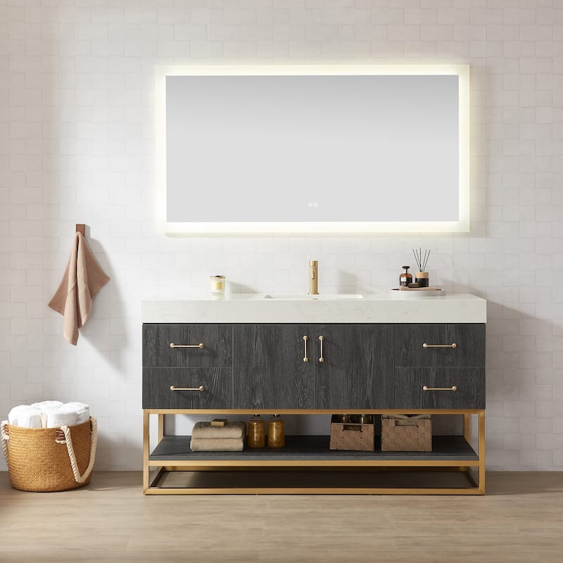 Alistair Bath Vanity with Grain White Stone Top and Mirror