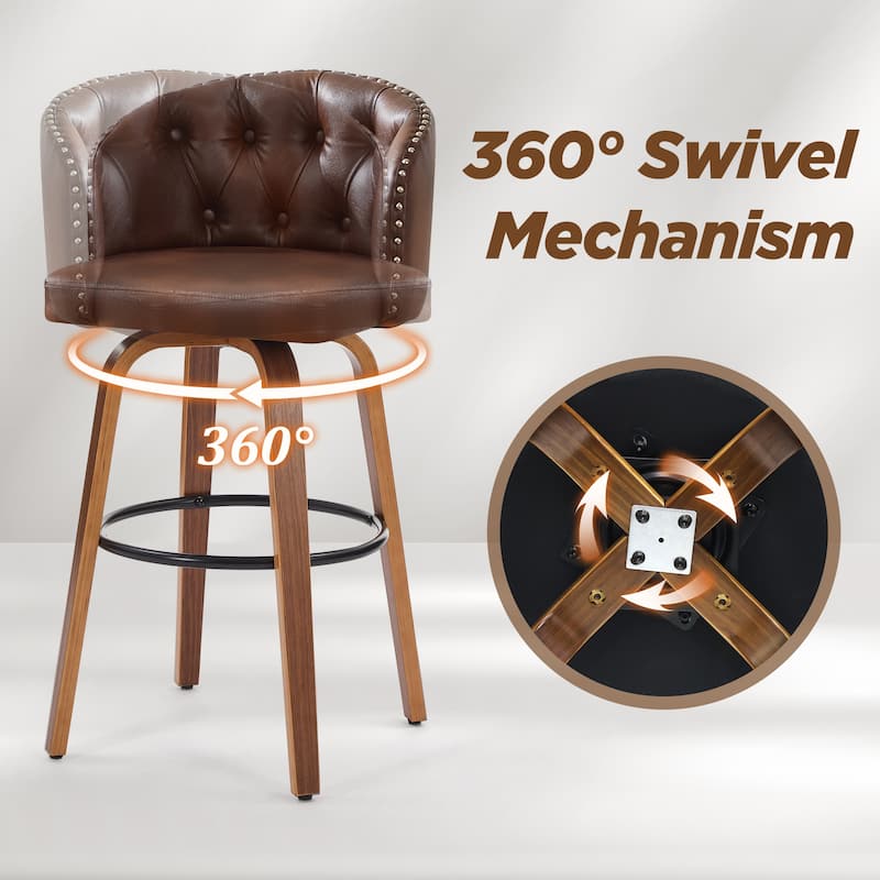 25.5" Faux Leather Upholstered Wood Frame Swivel Counter Height Bar Stool, Set of 2/4