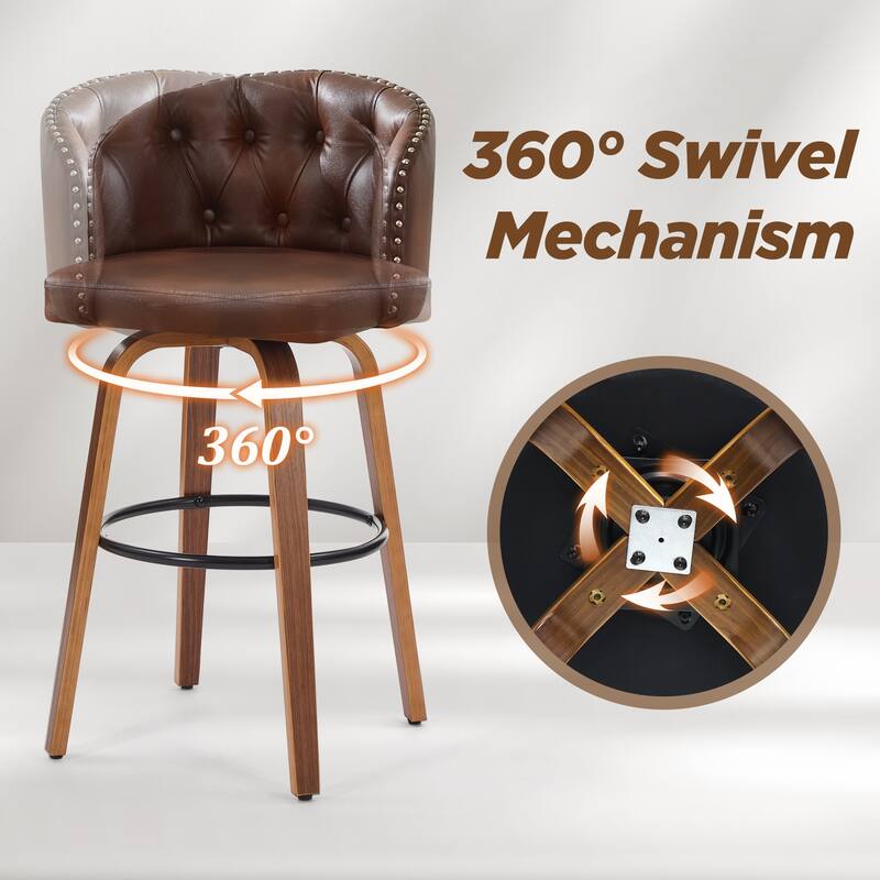 Faux Leather Upholstered Wood Frame Swivel Counter Stools / Bar Stools, Set of 2