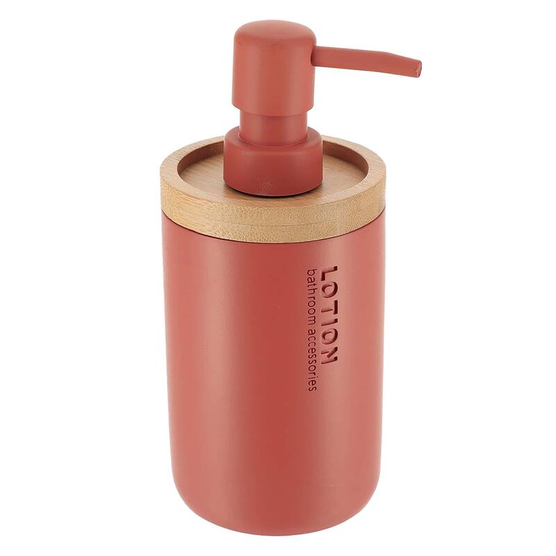 Elegant Soap Dispenser - Polyresin and Bamboo Design, Refillable Liquid Pump - 3 L x 3 W X 7 h