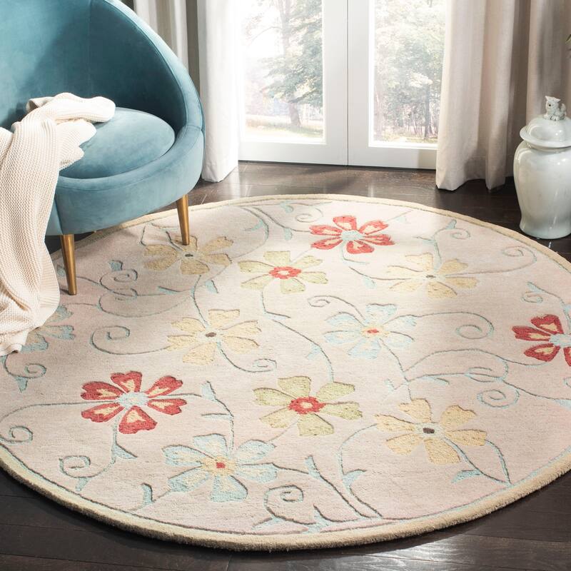 SAFAVIEH Handmade Blossom Jayasri Modern Floral Wool Rug - 6' Round - Beige/Multi