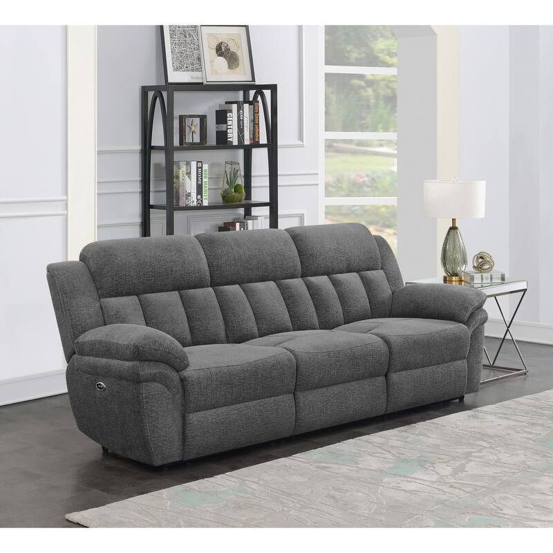 Bahrain Transitional Fabric Upholstered Tufted Back Power Sofa Charcoal - Power Reclining