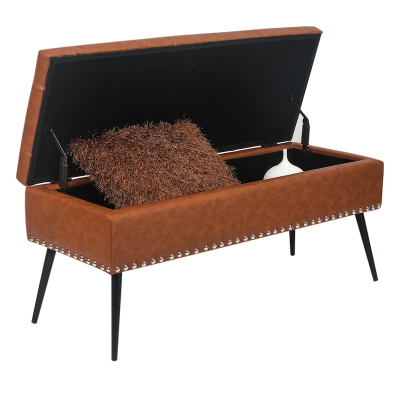 Adeco Storage Ottoman Bench Tufted Top with Metal Legs