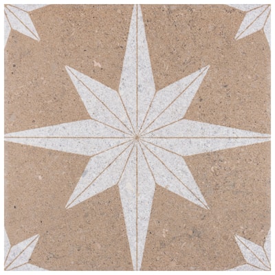 Merola Tile Compass Star Sand Stone 8" x 8" Porcelain Floor and Wall Tile