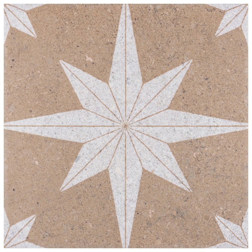 Merola Tile Compass Star Sand Stone 8" x 8" Porcelain Floor and Wall Tile