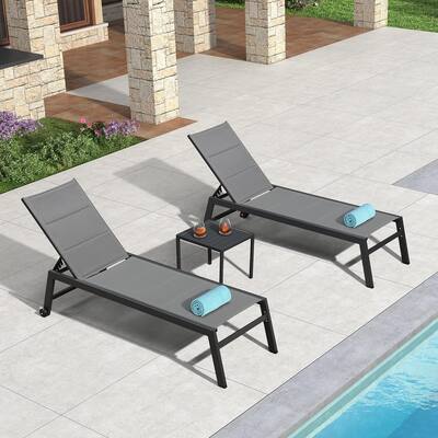 PURPLE LEAF Outdoor Lounge Chair Aluminum Patio Chaise Lounge with Wheels