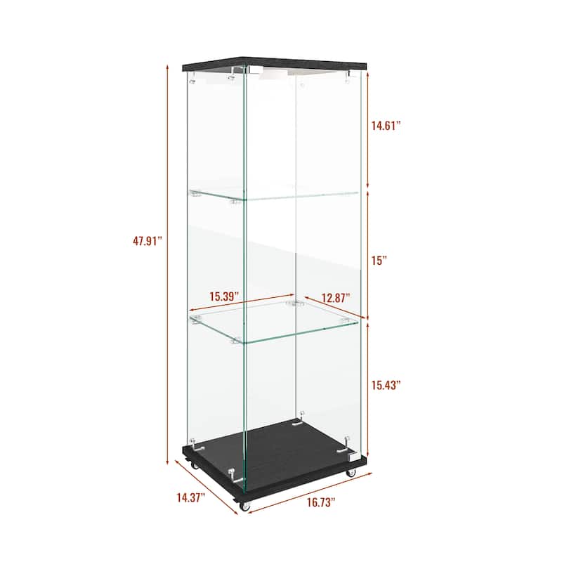 Glass Display Cabinet with Doors & Locks, Acrylic Shelves, Floor Standing Storage Showcase for Home or Office