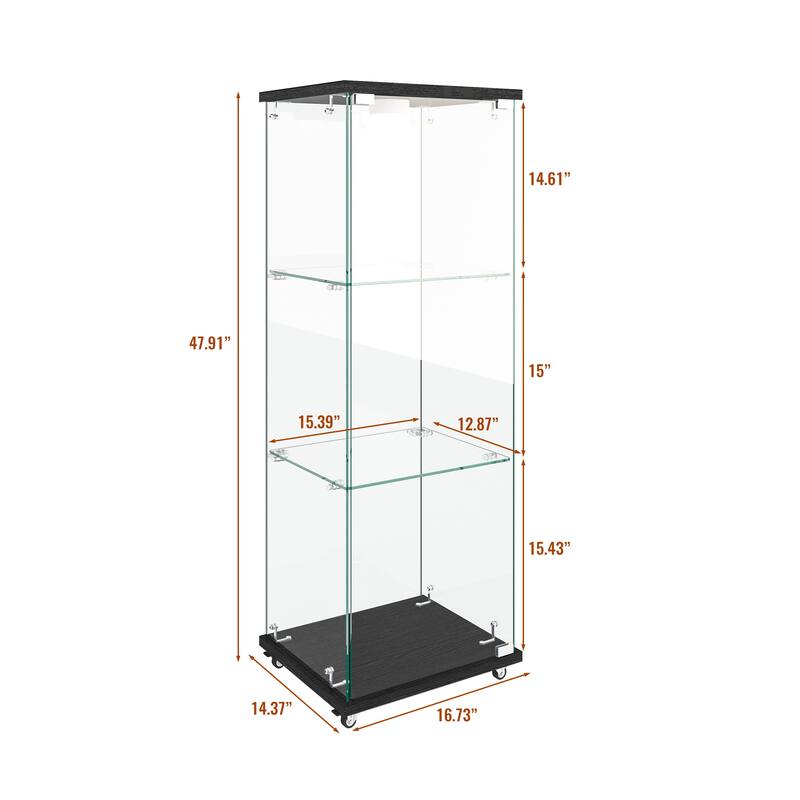 Modern Glass Display Cabinet with LED lights, Quick-assembly Antique Cabinet, Tempered Glass Bookshelf
