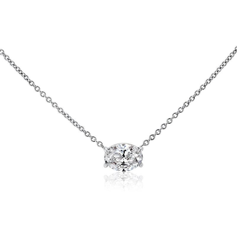 Kobelli 1.25 Carats Lab Grown Diamond 14k Solid Gold East-West Oval Solitaire Necklace (FG/VS) - White