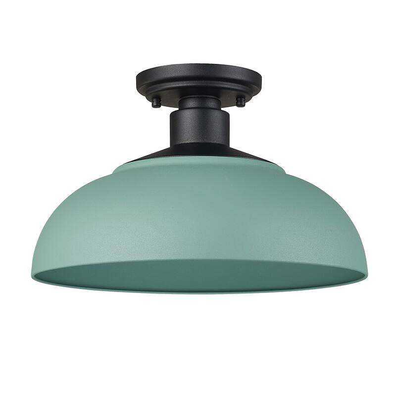 Levitt 13.625" Wide 1-Light Natural Black Outdoor Semi-flush - Natural Teal Shade