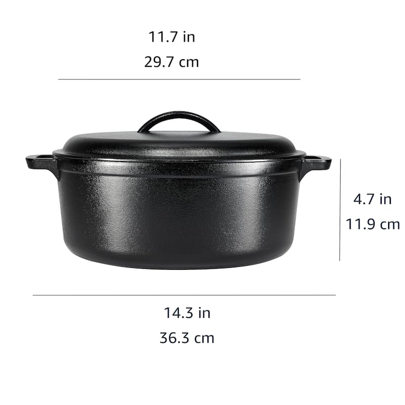 Round Pre-Seasoned Cast Iron Dutch Oven Pot with Lid and Dual Handles, Heavy-Duty & Large, 7-Quart, Black