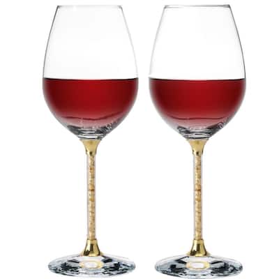 Matashi Crystal Wine Glasses Set of 2, 18.5 oz - Lead-Free Gold Foil Filled Glassware - Wedding & Celebration Drinkware
