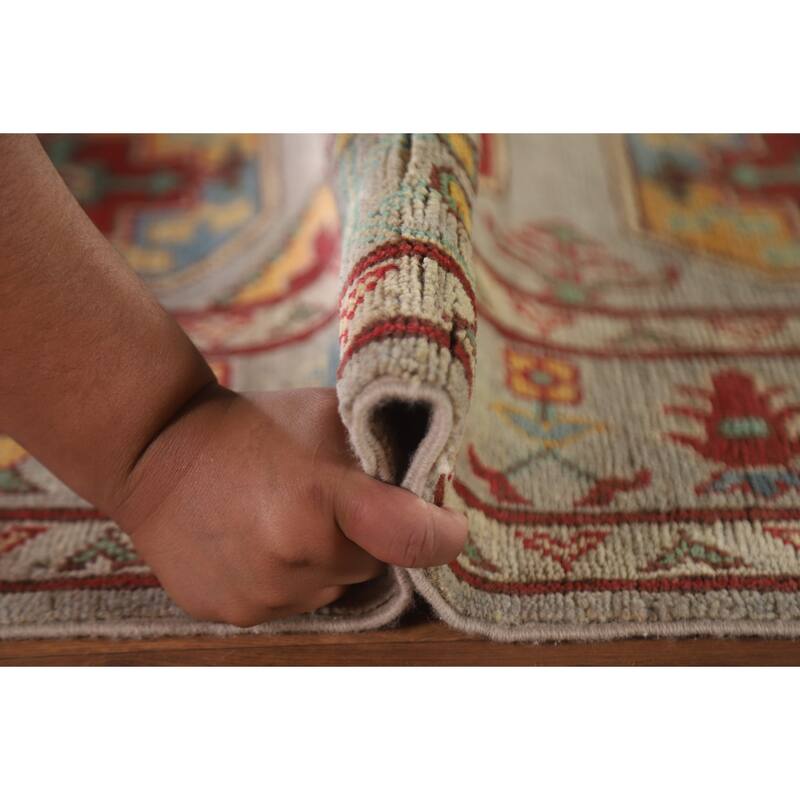 Hand Knotted Oriental 100% Wool Carpet Traditional Geometric Multi-Colored Kazak Runner Rug - 19' 10'' X 2' 6''