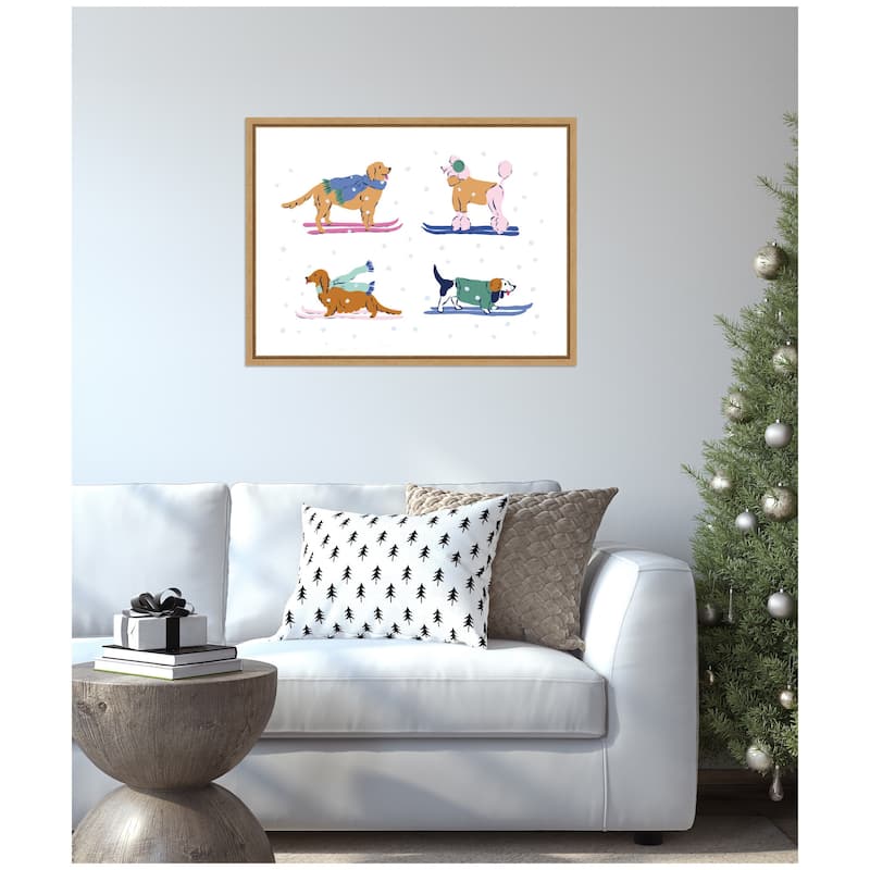 Kate and Laurel Sylvie Framed Canvas Ski Dogs 1 by Krissy Mast