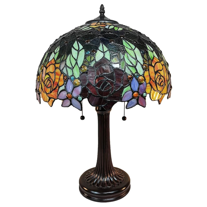 Tiffany Style Table Lamp 23" Tall Stained Glass Floral Decor Nightstand Bedroom Office Handmade Gift AM1534TL16B Amora Lighting