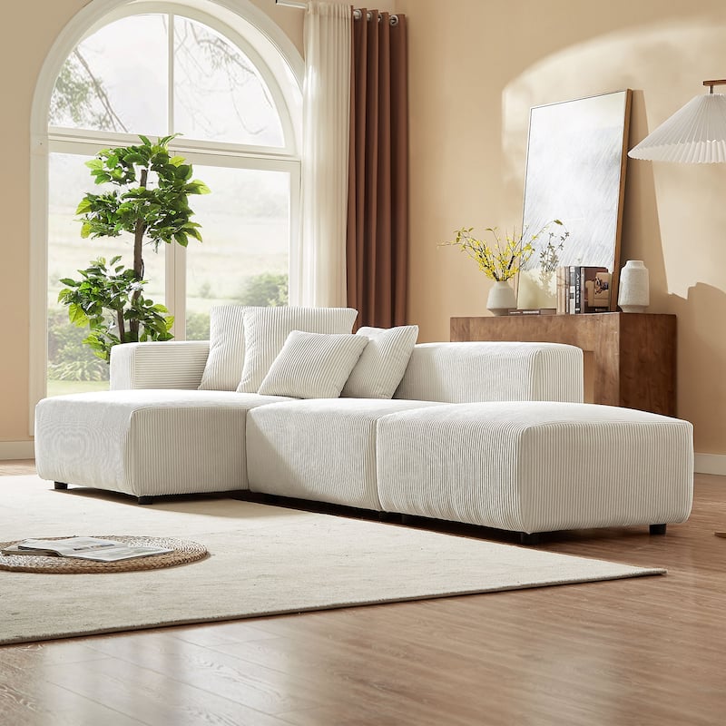 Soft Corduroy Sectional Modular Sofa Set L-Shaped Chaise Couch