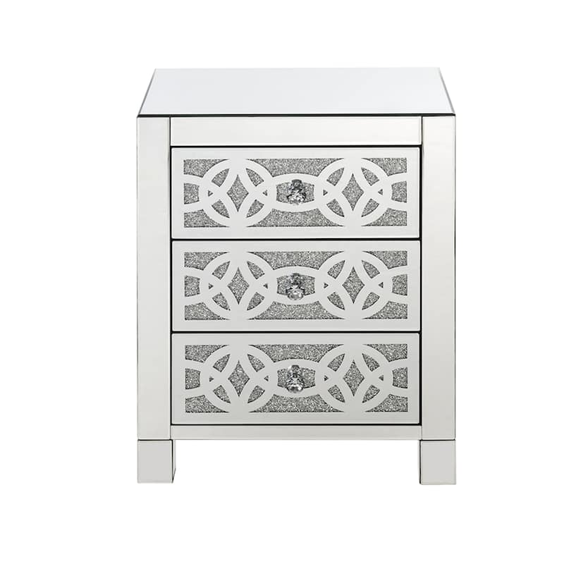 Accent Table with 3 Drawers and Faux Diamond Inlays, Silver