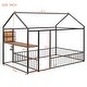 preview thumbnail 6 of 17, Black Full Size Metal Bed with Desk, House Bed Frame with Shelves and USB Ports