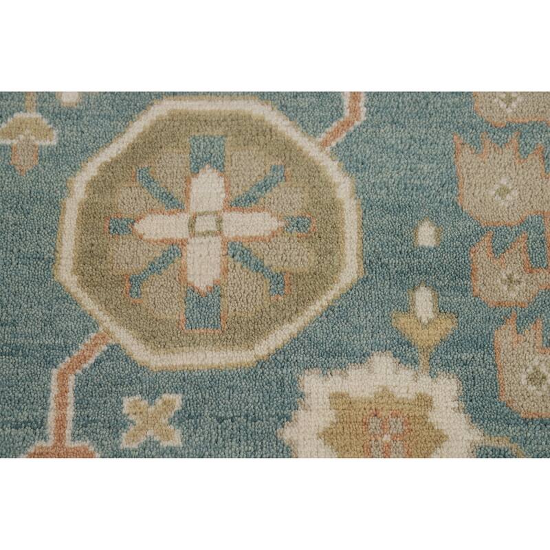 Floral Blue Oushak Style Area Rug Handmade Wool Carpet - 9'0" x 11'10"
