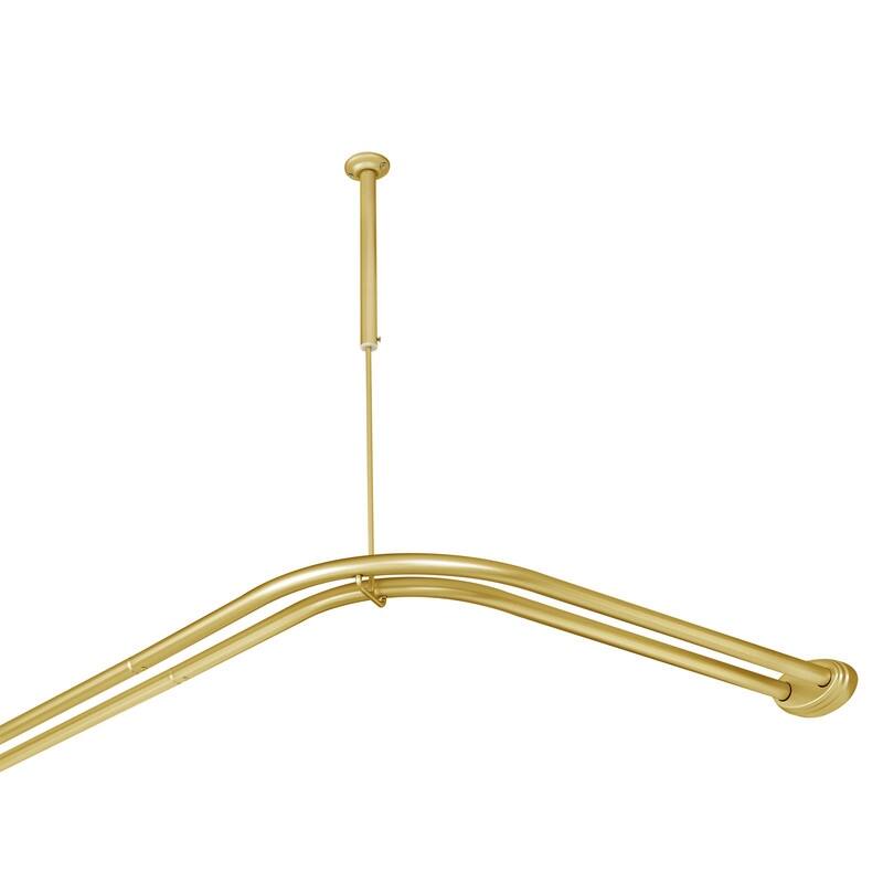 Utopia Alley Rustproof Aluminum Double L Shaped Shower Curtain Rod 72" L x 31.7" W, with 24 Shower Hooks included, Wall Mounted