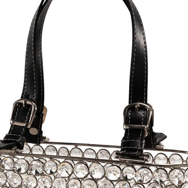 HomeRoots 11" Clear And Silver Faux Crystal And Metal Handbag Shaped Magazine Holder