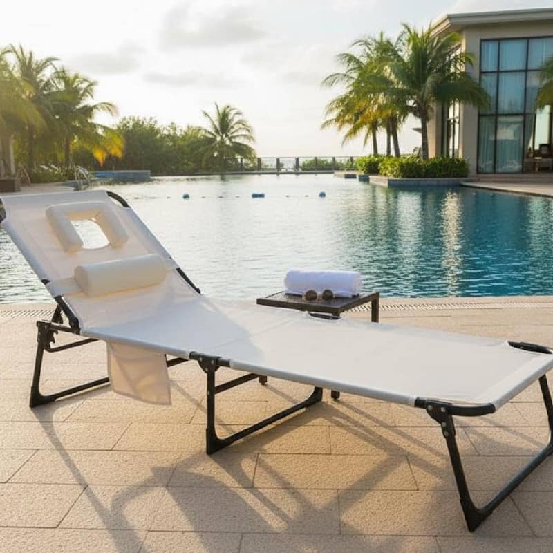 Beach Lounge Chair, Portable Face Down Chaise Lounge Chair for Outdoor Backyard Poolside,Beach, Patio - Beige