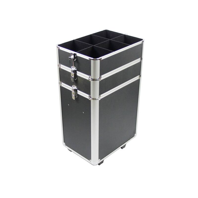 Black Aluminum Multiple Compartments Makeup Case with Draw-Bar Design for Travel Friendly - 13.77” x 9.84” x 29.52