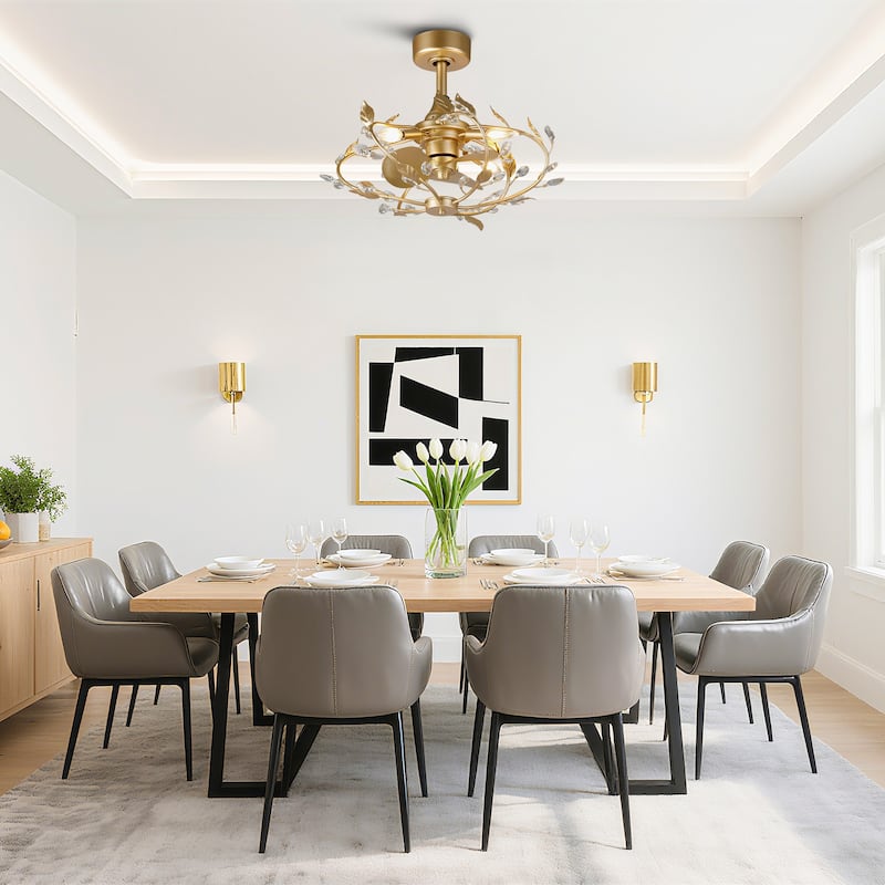 24" Modern Gold Crystal Dimmable Bladeless Ceiling Fan with Light Kit and Remote